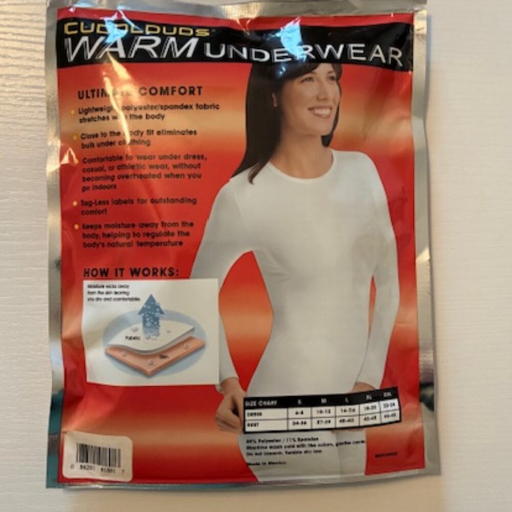 Cuddlduds Ladies Long sleeve, crew neck, warm underwear, size L